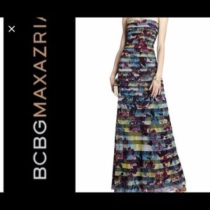 Formal BCBG strapless purple floral dress, never worn.